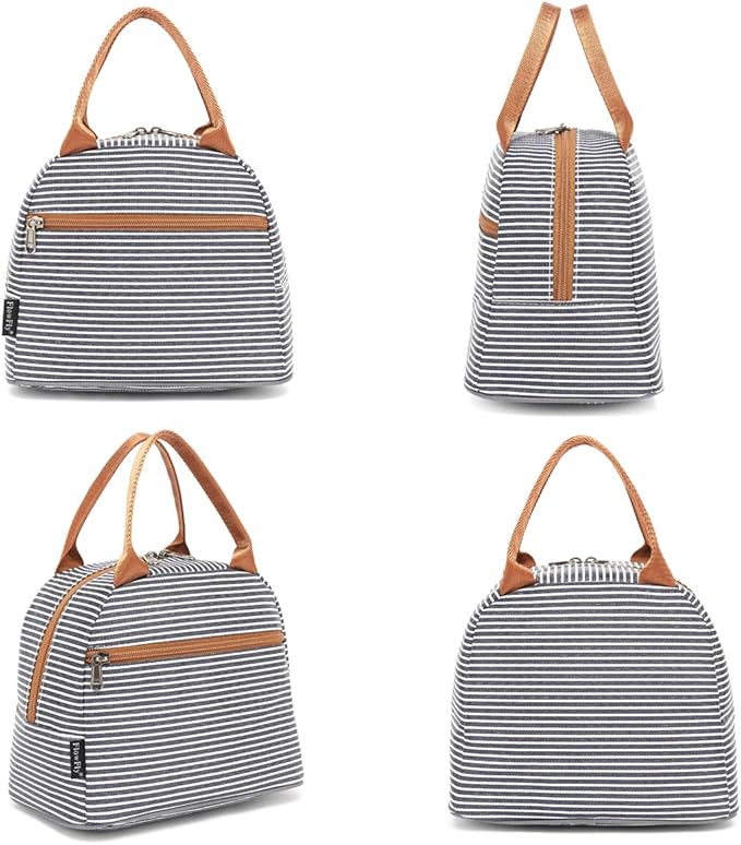 FlowFly Insulated Lunch Cooler Bag - Tote Bag Organizer for Women/Men, White&Black Stripe