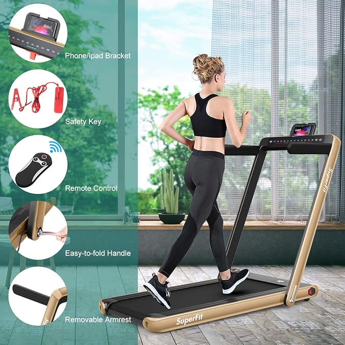 GYMAX Walking Pad, 2.25HP Dual Display Foldable Treadmill for Home with Remote/Smart App Control, Portable Compact Treadmill for Office Under Desk, Folding Running Machine for Small Spaces