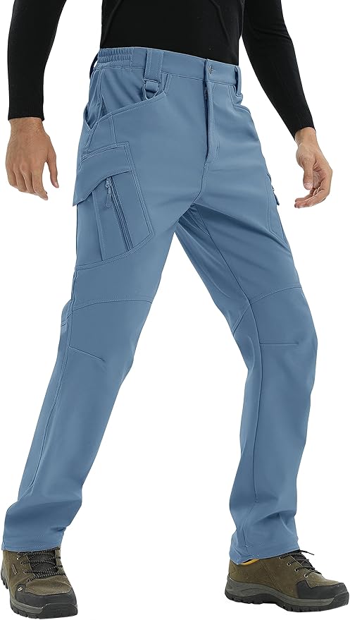 TACVASEN Men's Winter Pants 9 Pockets Fleece Snow Hiking Pants Water-Resistant Warm Softshell Thick Tactical Pants