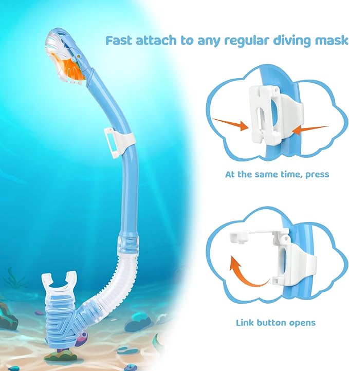 Dry Snorkel for Kids, Ultimate Snorkel Tube for Snorkeling, Freediving & Swimming, Easy-Breath Technology, Top-Mounted Dry Valve & Food-Grade Silicone Mouthpiece