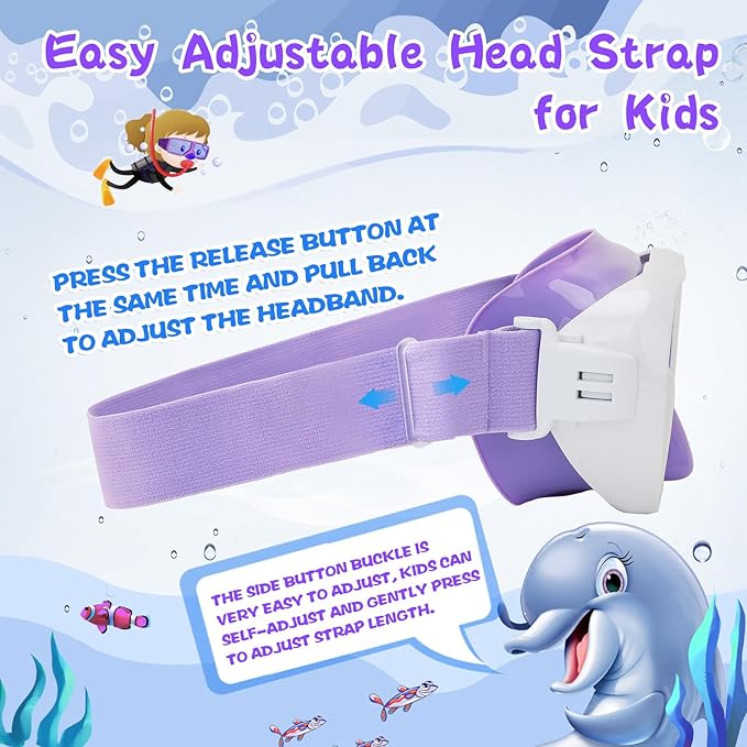 Kids Swim Goggles 180° Snorkel Diving Mask with Nose Cover, Anti-Fog Kids Swimming Goggles with Elastic Fabric Strap for Kids Boys Girls