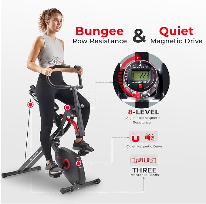 Sunny Health & Fitness Row-N-Ride PRO, Full Body Combo Squat Machine w/Optional Resistance Band, Easy Setup Ab Workout Exercise Equipment for Home, Whole Body Cardio, Optional SunnyFit App Connection