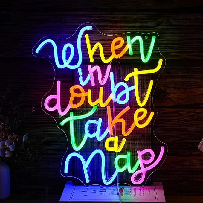Dimmable When In Doubt Take A Nap Neon Sign USB Powered Colourful Neon Light for Wall Decor Funny Letters Led Light Up Sign for Study Room Office Bedroom Home Classroom Neon Decor