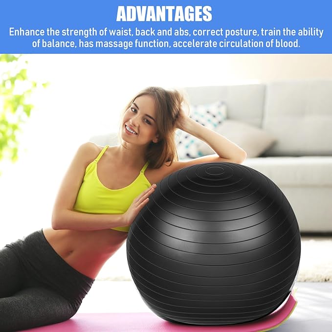 Leyndo 4 Pcs 26 Inch Yoga Exercise Ball Pilates Pregnancy Birthing Fitness Ball with Quick Pump Anti Burst for Improved Posture, Balance, Yoga, Pilates, Training