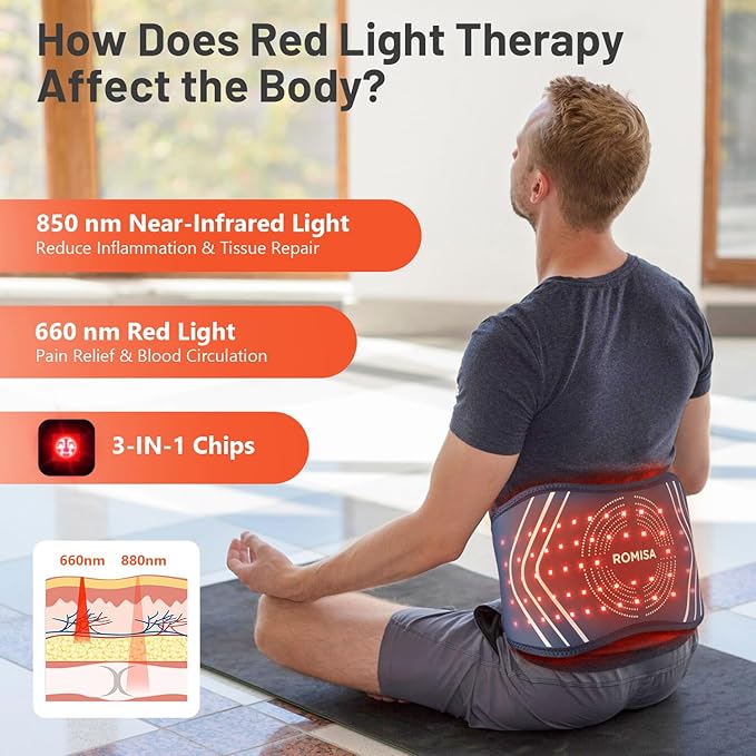 Red Light Therapy Belt & Back Massager for Pain Relief, Infrared Light Therapy Vibration Rechargeable, Red Light Therapy Device for Body Massage for Back Shoulder Waist Knee for Cordless Use