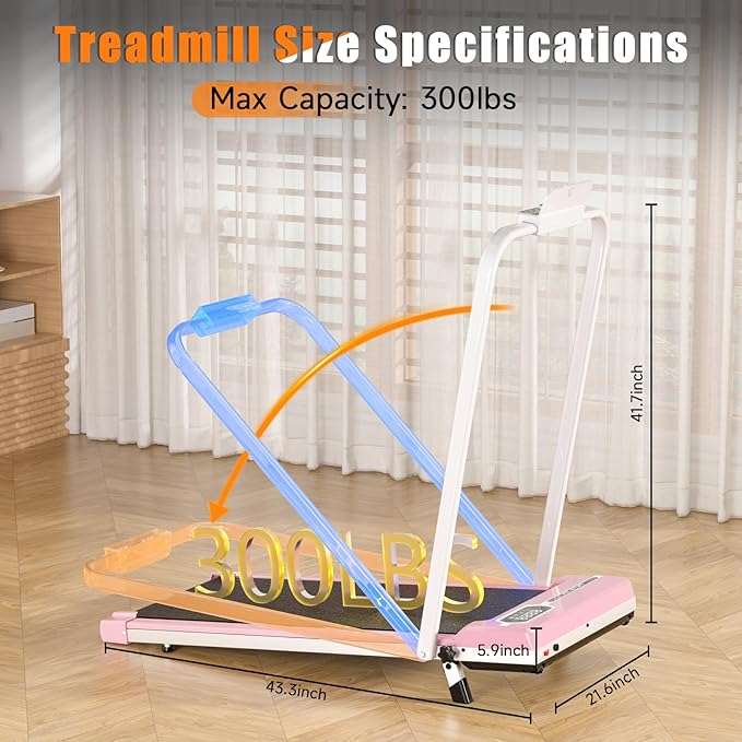 Incline Walking Pad with Handle Bar, Folding Treadmill Foldable Portable Under Desk for Home Office, Ultra Quiet <45dB, Safety Lock, 300+ LB Capacity