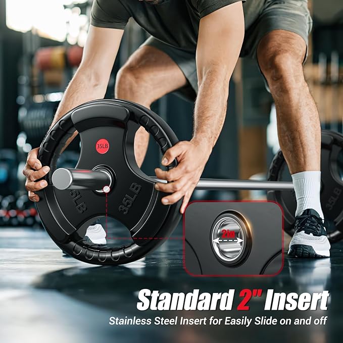 GIKPAL 2-inch Rubber Olympic Grip Weight Plates for Strength Training, Weightlifting in Home & Gym, Barbell Weights Plates Set (2.5/5/10/25/35/45 LB)