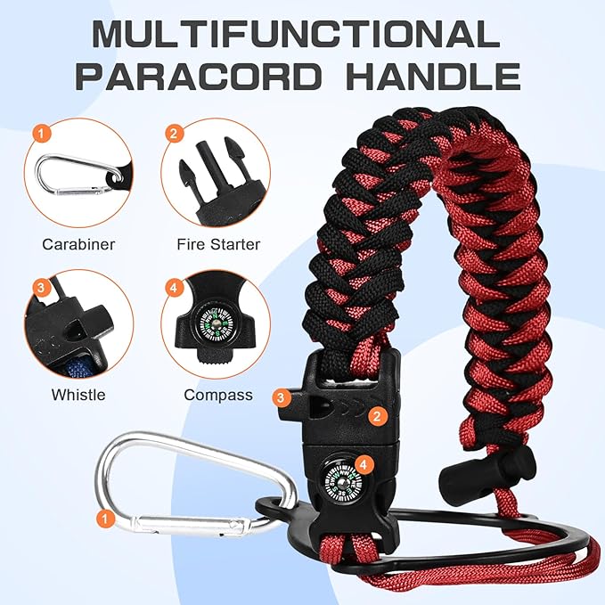 Insulated Water Bottle 64 oz, Half Gallon Water Jug Cold 48H, BPA Free Stainless Steel Bottles with Straw/Chug 2-in-1 Lid, Bag, Paracord Handle, Silicone Boot, Sports Gym School Metal Flask