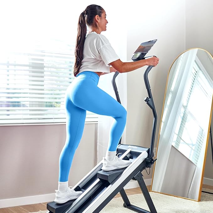 Echelon Stair Climber Sport for Low Impact Cardio at Home – Foldable Design, 3 Incline Levels, Adjustable Resistance, 3 inch Display, Bluetooth, 2 Handle Positions (Battery Powered)