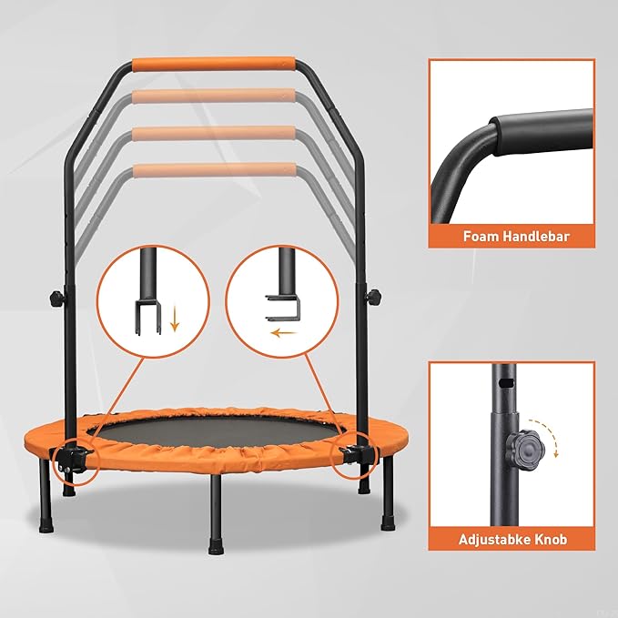 HYD-Parts 40" 48" Mini Trampoline for Adults and Kids Exercise Rebounder with Adjustable Bar Fitness Trampoline Indoor Max Load 330 440lbs