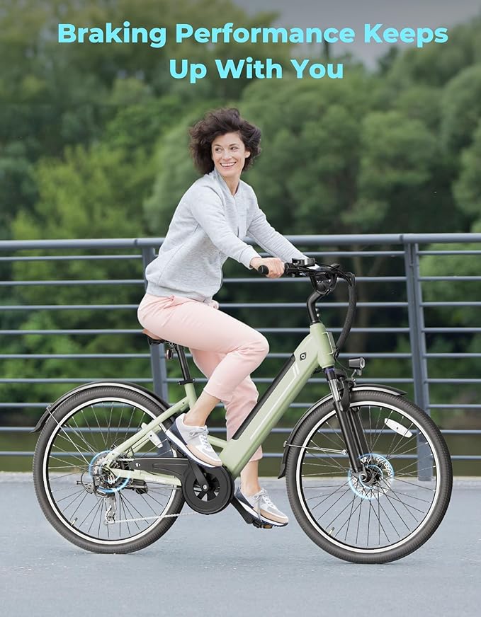 Jasion YC1/ST 26" Electric Bike, 750W Peak Motor, Step-Through Ebike for Adults, 360WH Removable Battery, Up to 40miles, Max 23MPH Urban Commuter E-Bike, 7 Speeds & Front Suspension