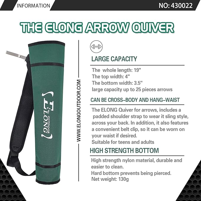 Elong Adjustable Archery Back Arrow Quiver Holder - Upgraded Quiver Arrows for Compound Recurve Bow and Hunting Target Practicing Youth and Adults