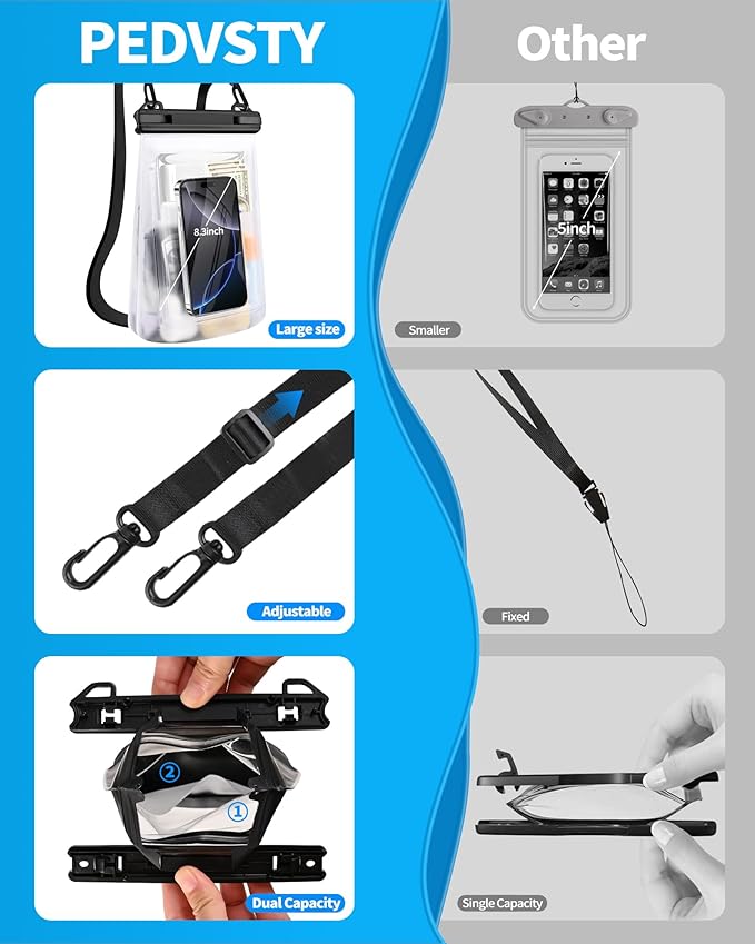 Large Waterproof Phone Pouch - [Oversized] [Floating] Waterproof Pouch for iPhone Galaxy Google and More, IPX8 Waterproof Dry Bag for Beach Vacation Belongings Black