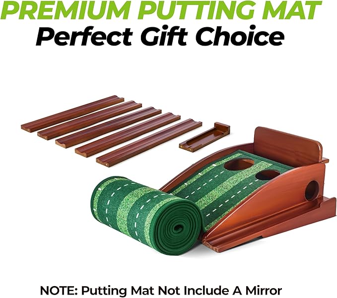 Golfguru Putting Green, 9.8ft Golf Putting Mat with Automatic Ball Return Track & Putting Mirror, Indoor Putting Greens for Home with Thickened Wrinkle-Free Crystal Velvet, Golf Accessories for Men