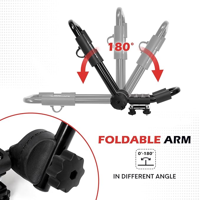 Folding Kayak Roof Rack Premium J-Bar for Canoe Carrier SUP Paddle Surfboard Mount on Car SUV and Truck Crossbar (1 Pair)