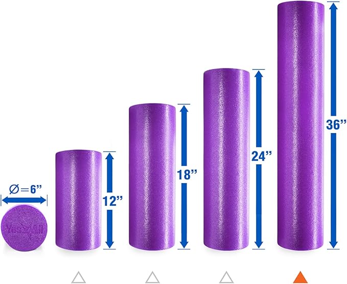 Yes4All Medium Firm Round PE Foam Roller 12, 18, 24, 36 Inches for Pilates, Yoga, Stretching, Balance & Core Exercises