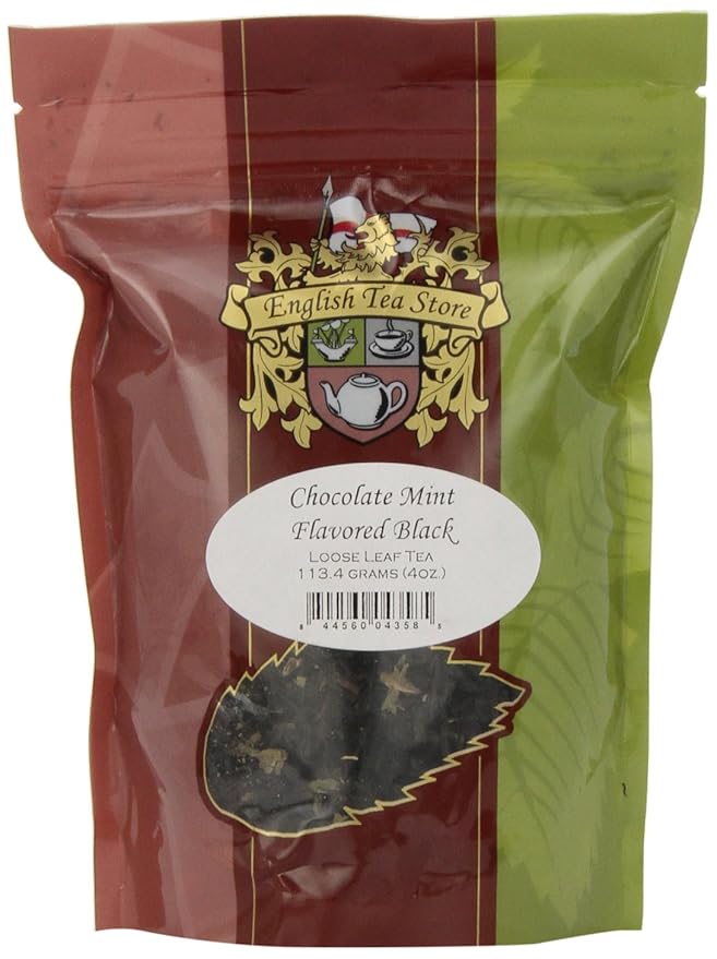 English Tea Store Chocolate Mint Flavored Black Loose Leaf Tea Pouches - 4oz | Ceylon Black Tea Blend with Rich Chocolate and Cool Mint Notes | Refreshing Hot or Iced Tea