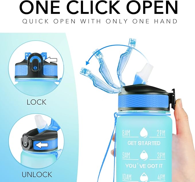 Hyeta 32 oz Water Bottles with Times to Drink and Straw, Motivational Water Bottle with Time Marker, Leakproof, Drinking Sports Water Bottle for Fitness, Gym and Outdoor