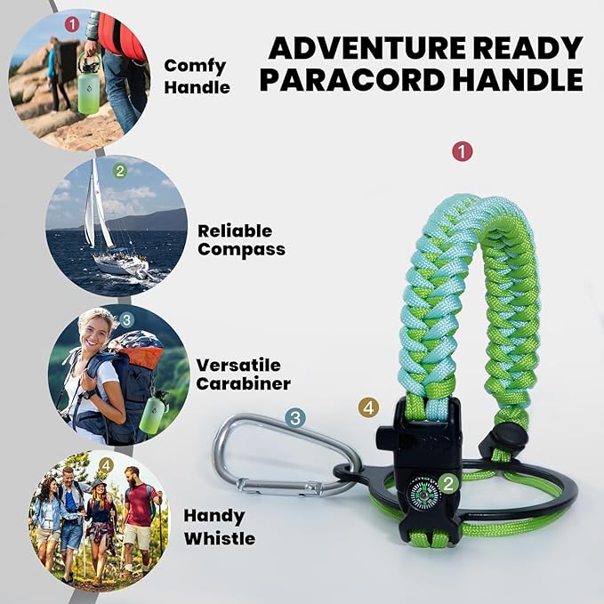 Insulated Water Bottle 64 oz, Triple Wall Vacuum Stainless Steel (Cold for 48 Hrs), Leak Proof & Non-BPA, Half Gallon Water Flask Jug with Paracord Handle & Straw Spout Lids