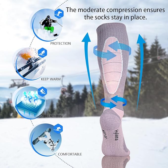 Hylaea Merino Wool Ski Socks, Cold Weather Socks for Snowboarding, Snow, Winter, Thermal Knee-high Warm Socks, Hunting