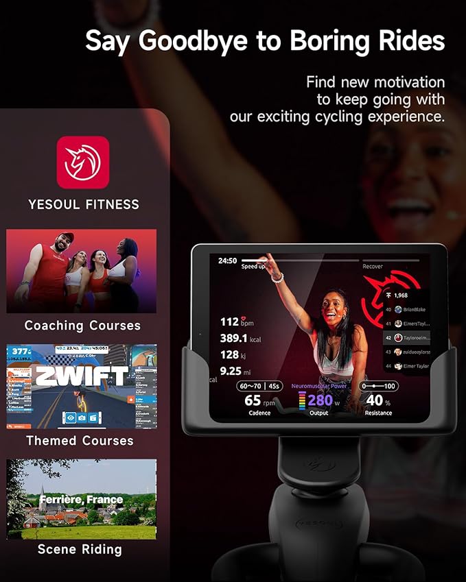 Yesoul Black Exercise Bike for Home,Smart White Cycling Bike Magnetic Stationary Bike, Low Noise Indoor Cycling Bike for Home Gym Electric Stationary Bike with Tablet Mount & Comfortable Seat Cushion for Women Apartment Workout Bike for Fitness