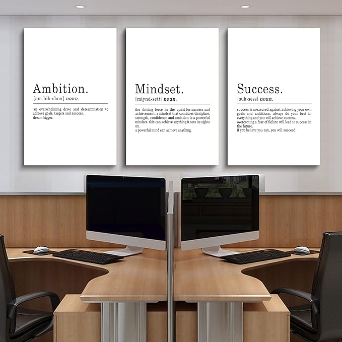 EPHANY ART - Inspirational Canvas Prints - Mindset Quotes, Motivational Wall Art Success Framed Entrepreneur Poster - Positive Quotes Wall Poster for Home Office Workplace (L-3pcs, 24x36inchx3pcs)