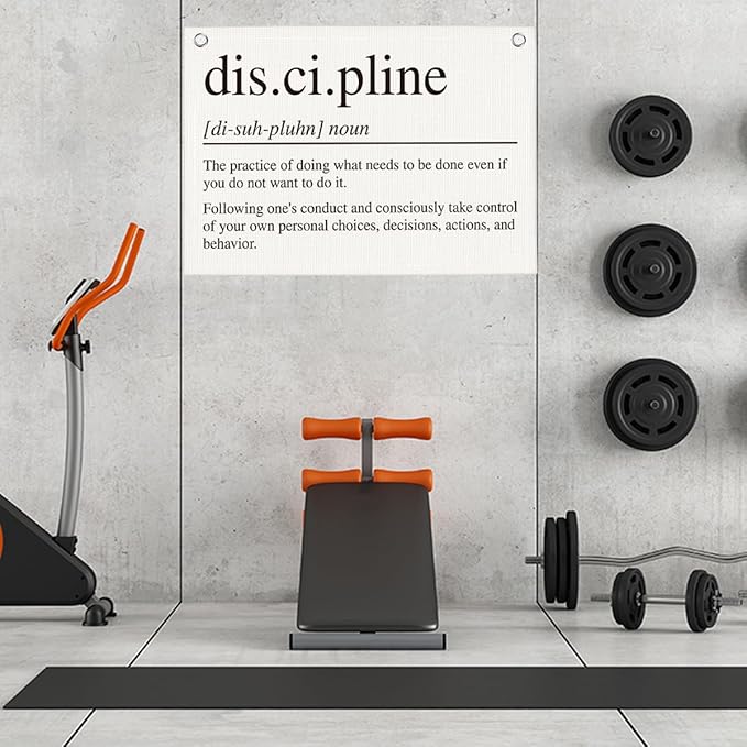 Discipline Gym Motivational Wall Art Banner Dorm Posters Gifts for Guys Men Women Gym Flag Decor for Home Gym Bedroom Workout Room 30x20 Inchs