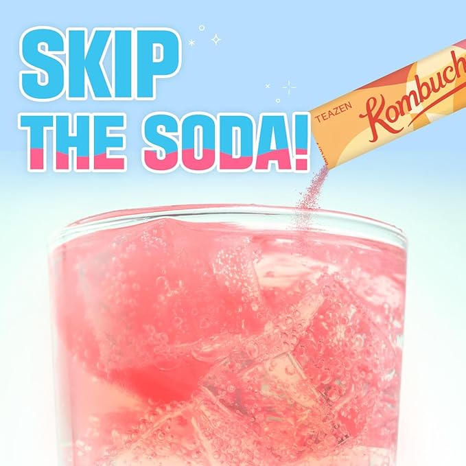 TEAZEN Mango Guava Kombucha Tea, Hydration Drink Mix, Sugar Free, Live Probiotics & Prebiotics, 10 Sticks, 1.76oz