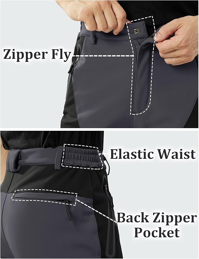 TACVASEN Men's Skiing Snow Pants Fleece Lined Waterproof Winter Insulated Hiking Pant for Outdoor Work Hunting Cargo