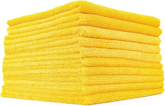 The Rag Company - Edgeless 365 Microfiber Towels (10-Pack) Premium 70/30 Blend, Professional Polishing, Wax Removal, Auto Detailing, 365gsm, 16in x 16in, Gold