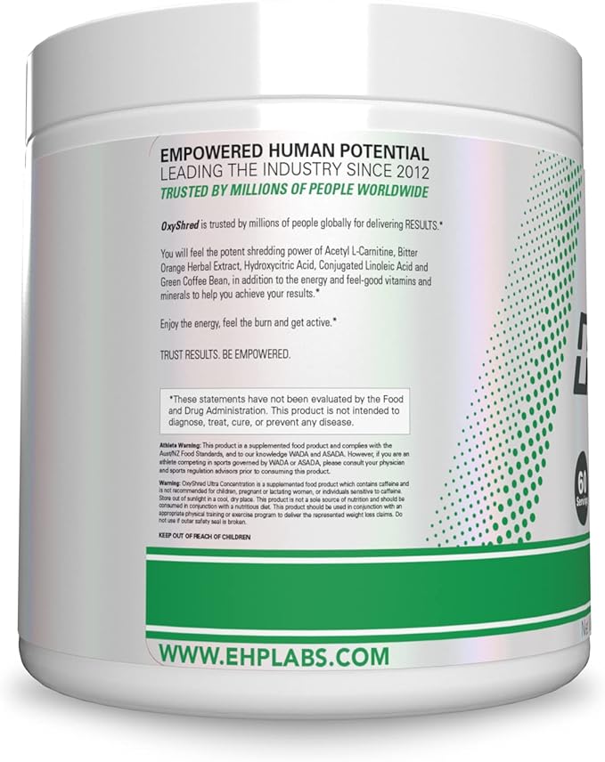 EHP Labs OxyShred Pre Workout Powder - Preworkout Powder with L Glutamine & Acetyl L Carnitine, Energy Boost Drink - Kiwi Strawberry, 60 Servings