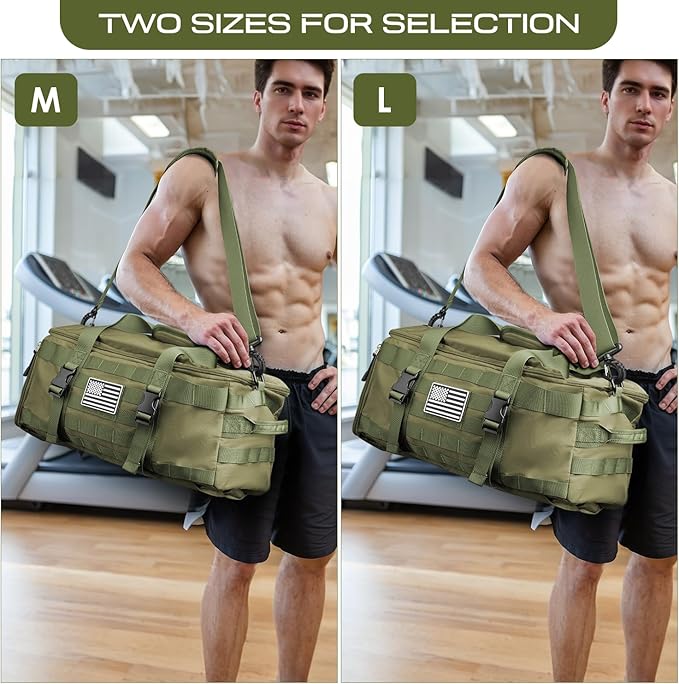ETRONIK Gym Bags for Men, Large Tactical Duffle Backpack with Shoe Compartment, 3 in 1 Carry on Bag Travel Backpack with Wet Pocket, Weekender Overnight Range Bag for Workout Football Gym, Green
