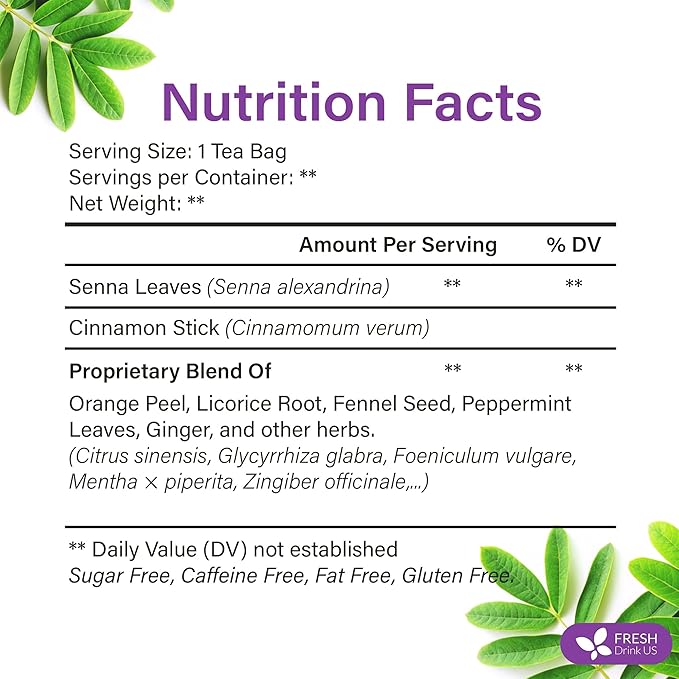 FreshDrinkUS, Fresh Move Tea – 75 Tea Bags - Herbal Tea Blend with Senna Leaves, Cinnamon, Orange Peel, Ginger & More – Caffeine-Free, Natural Ingredients – Smooth Flavor for Everyday Enjoyment