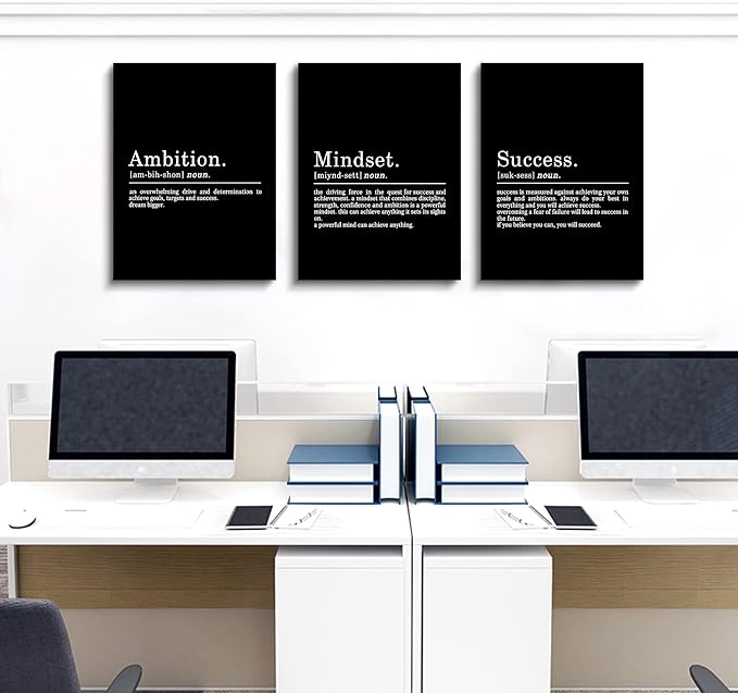 Inspirational Canvas Painting Wall Art -EPHANY ART,Mindset Quotes Prints, Success Framed Entrepreneur Poster Positive Quotes Wall Poster for Home Office Workplace (M-3pcs,12x16inchx3pcs)
