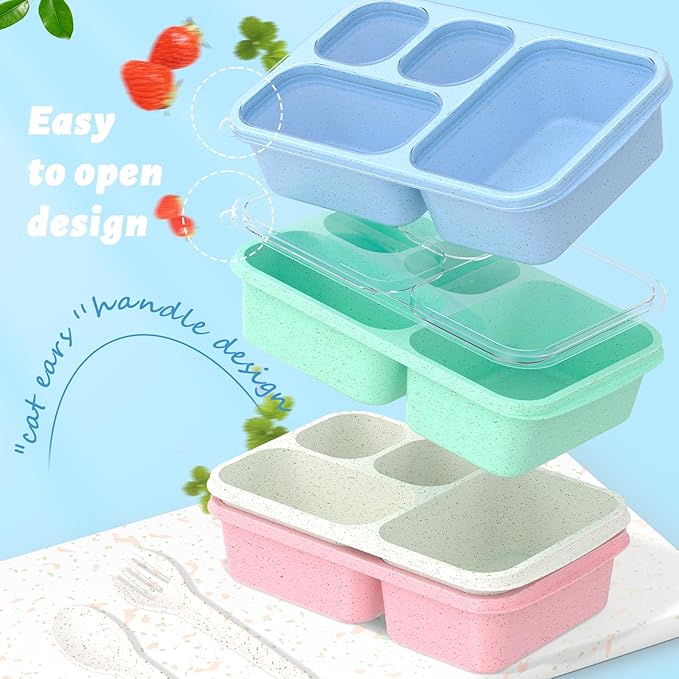 Large Capacity Bento Box for Adults, 4-Piece Set – Stackable Lunch Box with 4 Compartments, Microwave & Dishwasher Safe, Reusable Meal Prep Containers, Snack Containers for Kids & Adults (White)