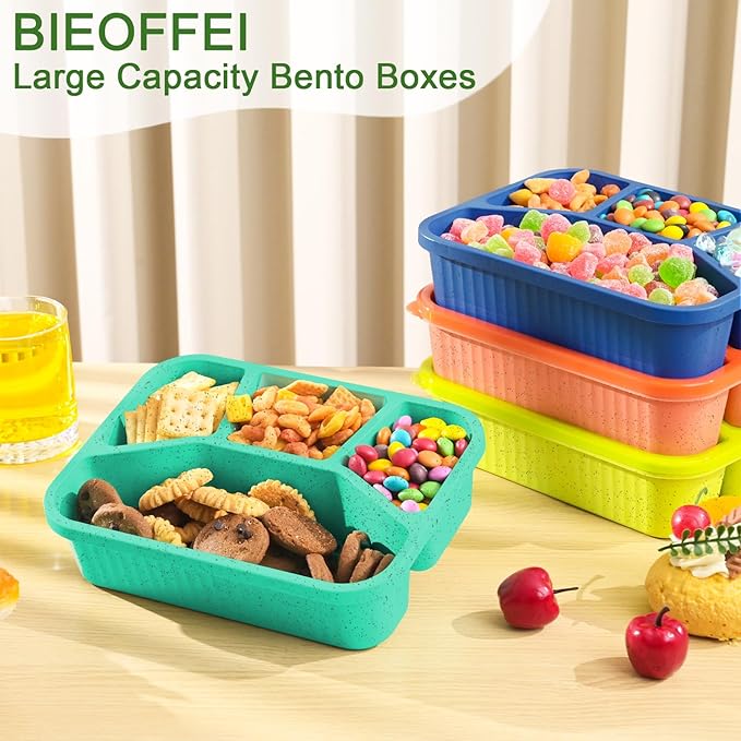 4 Pack Bento Box Lunch Box Container for Adult Kid, 4 Compartment Meal Prep Containers with Lids, Reusable Snack Box Container for Work Travel Picnic, Microwave & Dishwasher Safe