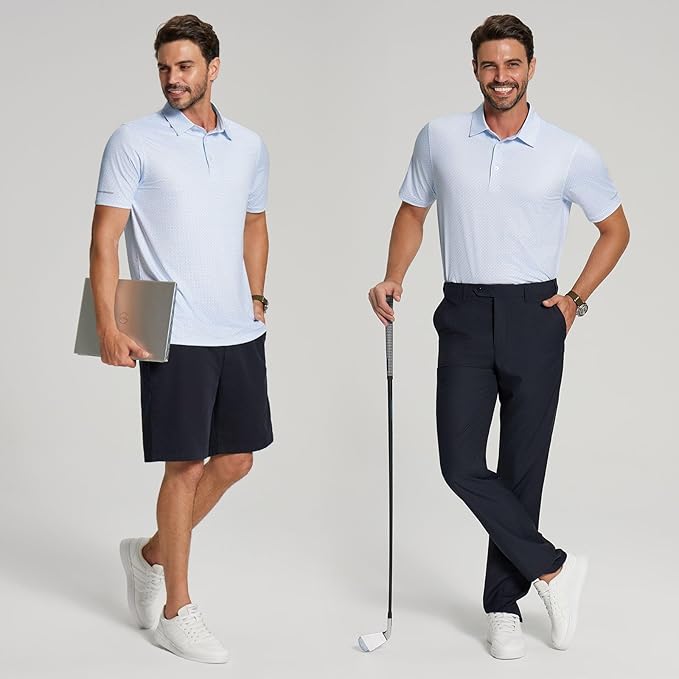 Golf Shirts for Men - Moisture Wicking Short Sleeve Performance Sport Casual Striped Collared Mens Polo Shirt