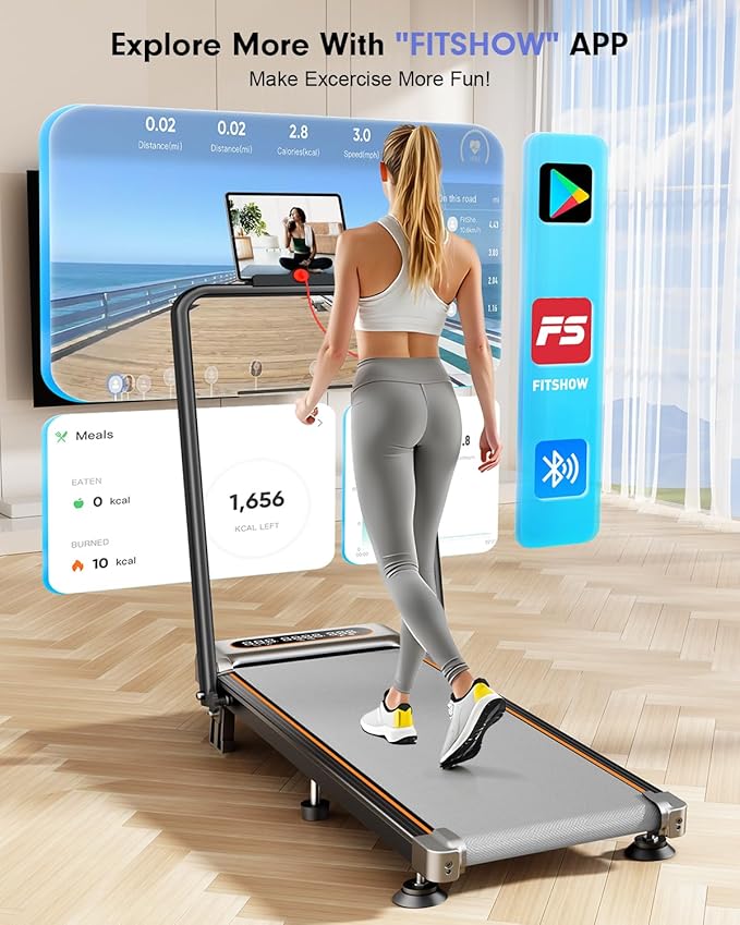 Foldable Treadmill with 8% Incline, Upgrade 3.5HP Low Noise Walking Pad Treadmill with Handle Bar, Trisomy 4 in 1 Portable Under Desk Treadmills for Home/Office, 330 Lbs Capacity, APP & Remote Control