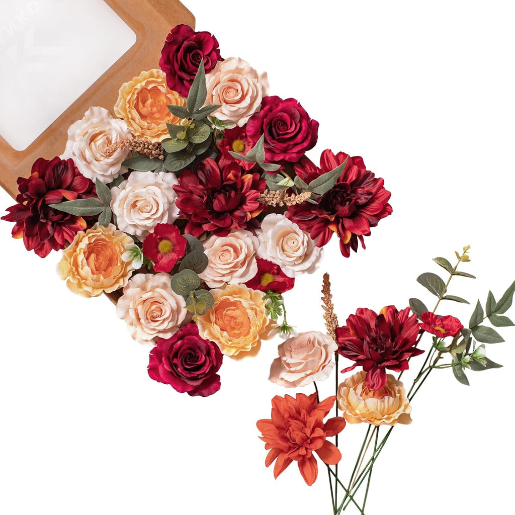 FANKO Rose Artificial Flowers Combo for DIY, Fake Rose Artificial Silk Flowers with Greenery, Real Looking Artificial Faux Flowers for Wedding, Table Decoration, Centerpieces, Party, Home Décor