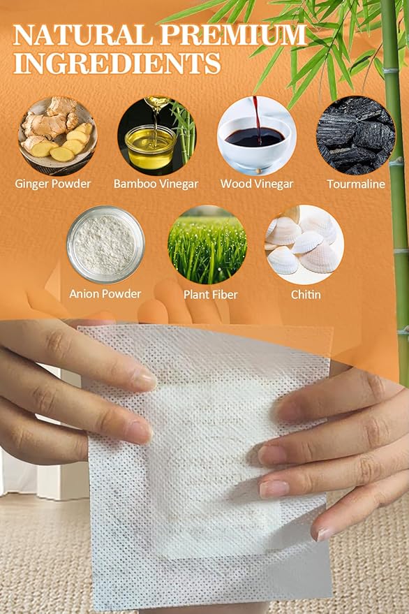 Foot Pads, Ginger FootPads, Natural Ginger Powder Bamboo Vinegar Foot Patches 20 Packs.
