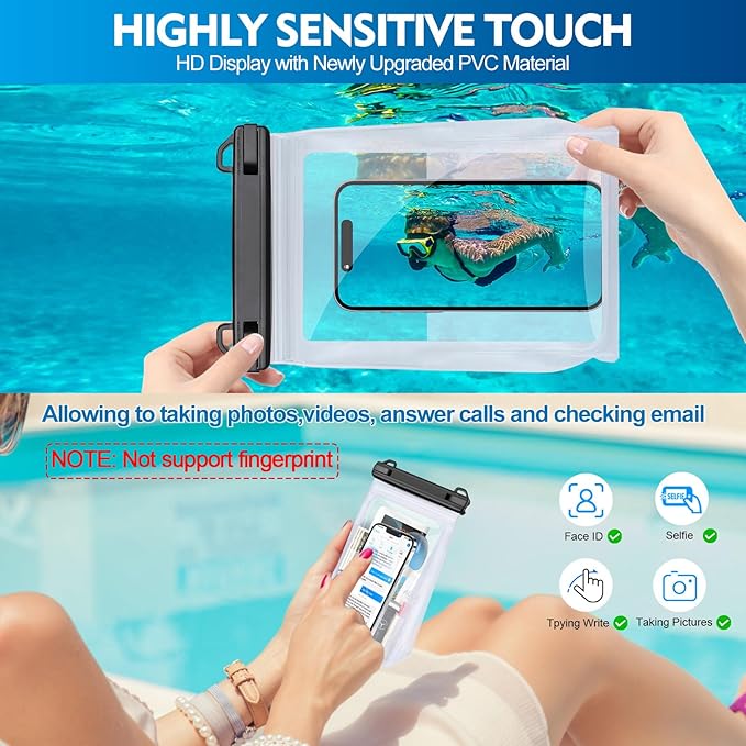 Large Waterproof Phone Pouch [with Sealing Strip], Cell Phone Dry Bag for iPhone 16 15 14 13 Pro Max Galaxy S25 S24 S23 S22 All Devices, Floating Water Proof Bag for Beach Water Park White