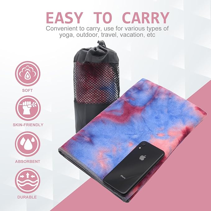 Eunzel Yoga Towel,Hot Yoga Mat Towel with Grip Dots Sweat Absorbent Non-Slip for Hot Yoga, Pilates and Workout 24" x72", Red & Blue