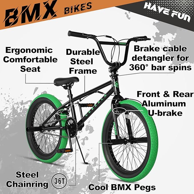 Freestyle BMX Bike, 18 20 Inch Kids Bicycle for 5-13 Years Old Kids and Beginner Level Rider, Multiple Colors