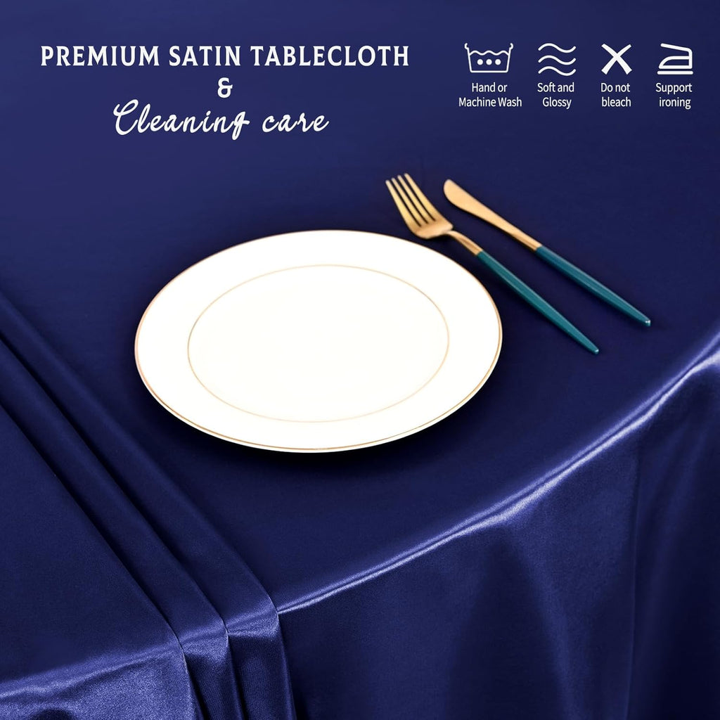 10 Packs Satin Tablecloth 120 Inch Navy Blue Round Table Cloth Silk Tablecloth Smooth Fabric Overlay Satin Table Cover Decoration for Wedding Party Banquet Events