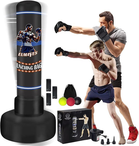 Freestanding Punching Bag for Adults Teens, 71" Heavy Punching Bag with Stand and Boxing Reflex Balls & Electric Air Pump, Inflatable Kickboxing Bag for Training MMA Thai Fitness Karate