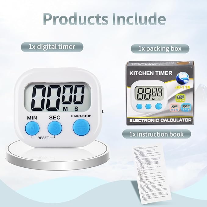 4 Pack Digital Kitchen Timer Magnetic Digital Timer with Big Display Loud Ring Cooking Timers for Cooking, Game, Gym, Break Time, Classroom(4, Pink, Green, Orange, White)