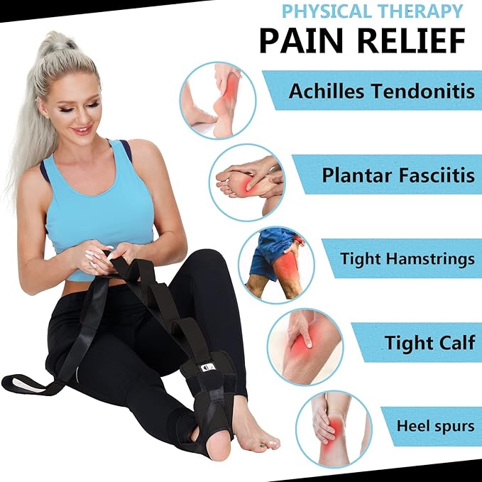 Foot and Calf Fascia Stretcher for Plantar Fasciitis, Physiotherapy Stretching Strap, Yoga Stretch Strap Improves Strength and Relief to Heel Spurs, Calf, Thigh and Hip (Black)
