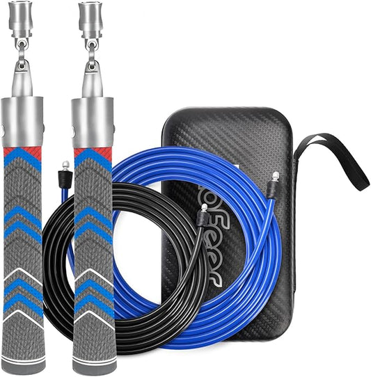 Weighted Jump Rope for Men Women with 110"&102" Abrasion-resistant Cable, Φ=6mm Crossropes jump rope with Rubber Grip,360 Degree Spin,Tangle Free,Suitable for Fitness Cardio,Boxing & Workout