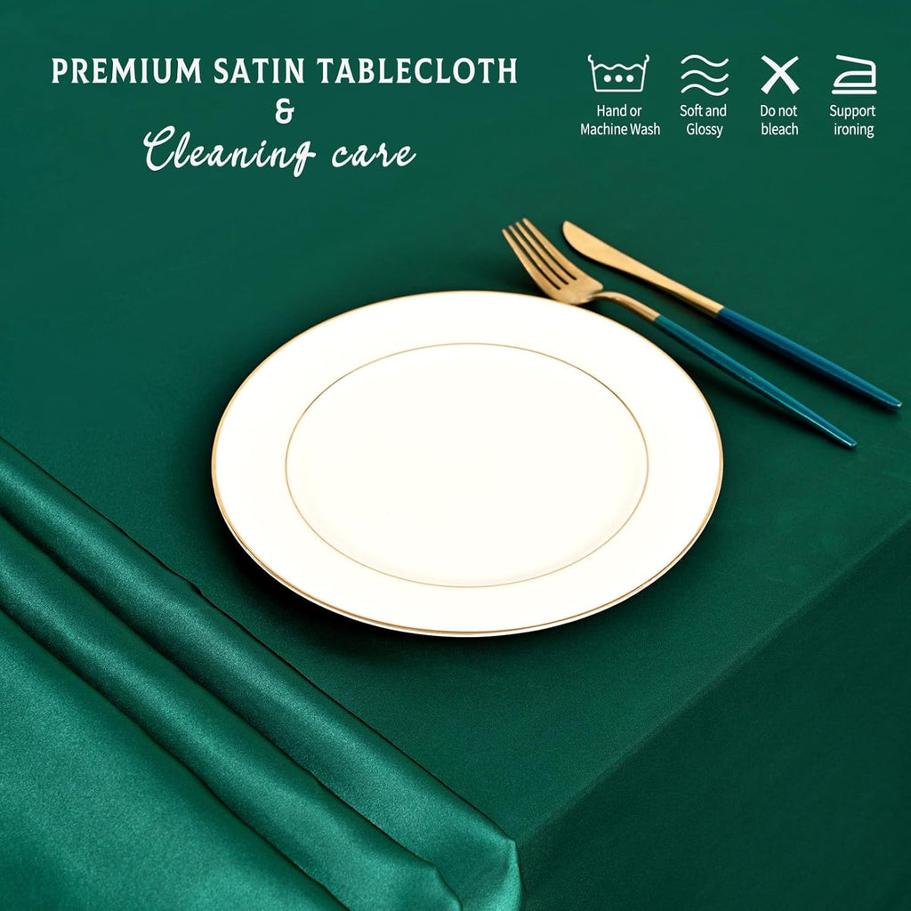 10 Packs Satin Tablecloth 57 x 108 Inch Dark Green Rectangular Table Cloth Silk Tablecloth Smooth Fabric Overlay Satin Table Cover Decoration for Wedding Party Banquet Events