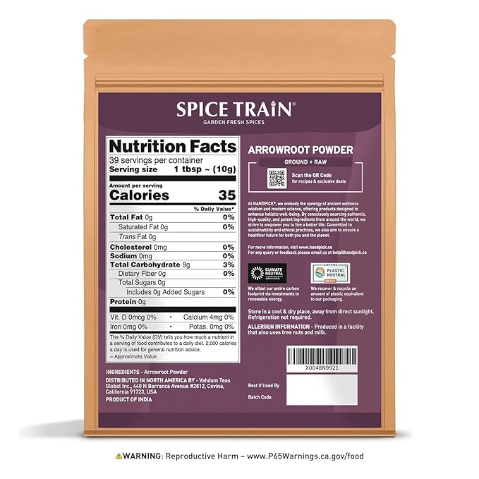 Arrowroot Powder (397g/14oz) Natural Thickener, Fine Ground | Wheat Flour Substitute | Non GMO, Gluten Free, Dairy Free | Neutral Flavor, Ideal for Baking/Cooking | Resealable Ziplock Pouch